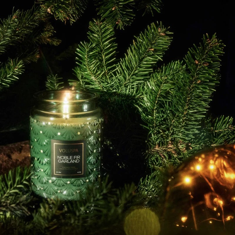 Noble Fir Garland Large Glas Jar Candle
