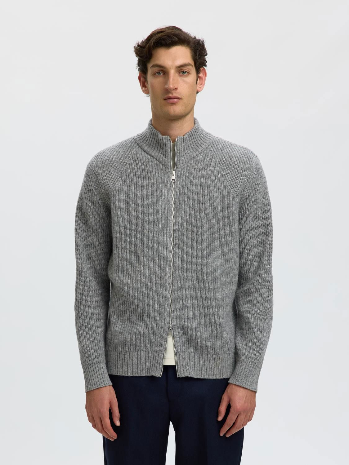Slmcody Ls Knit Zip Cardigan Medium Grey Melange