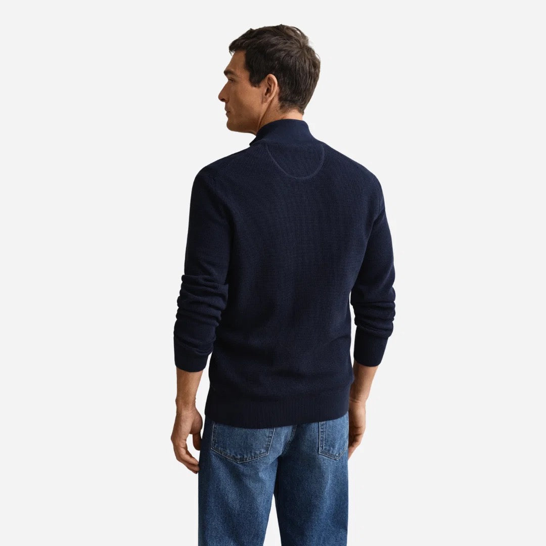 Waffle Knit Zip Cardigan Evening Blue