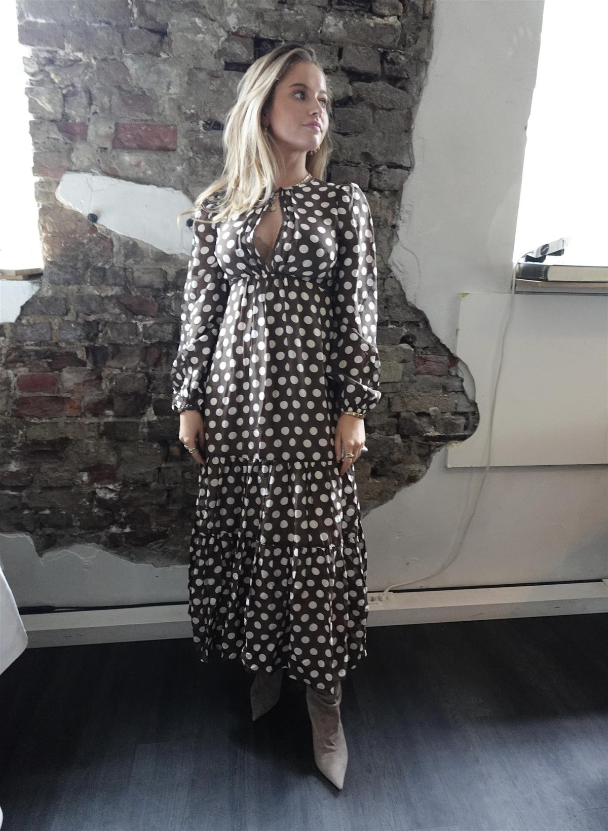 Striped Organza Midi Dress Dots