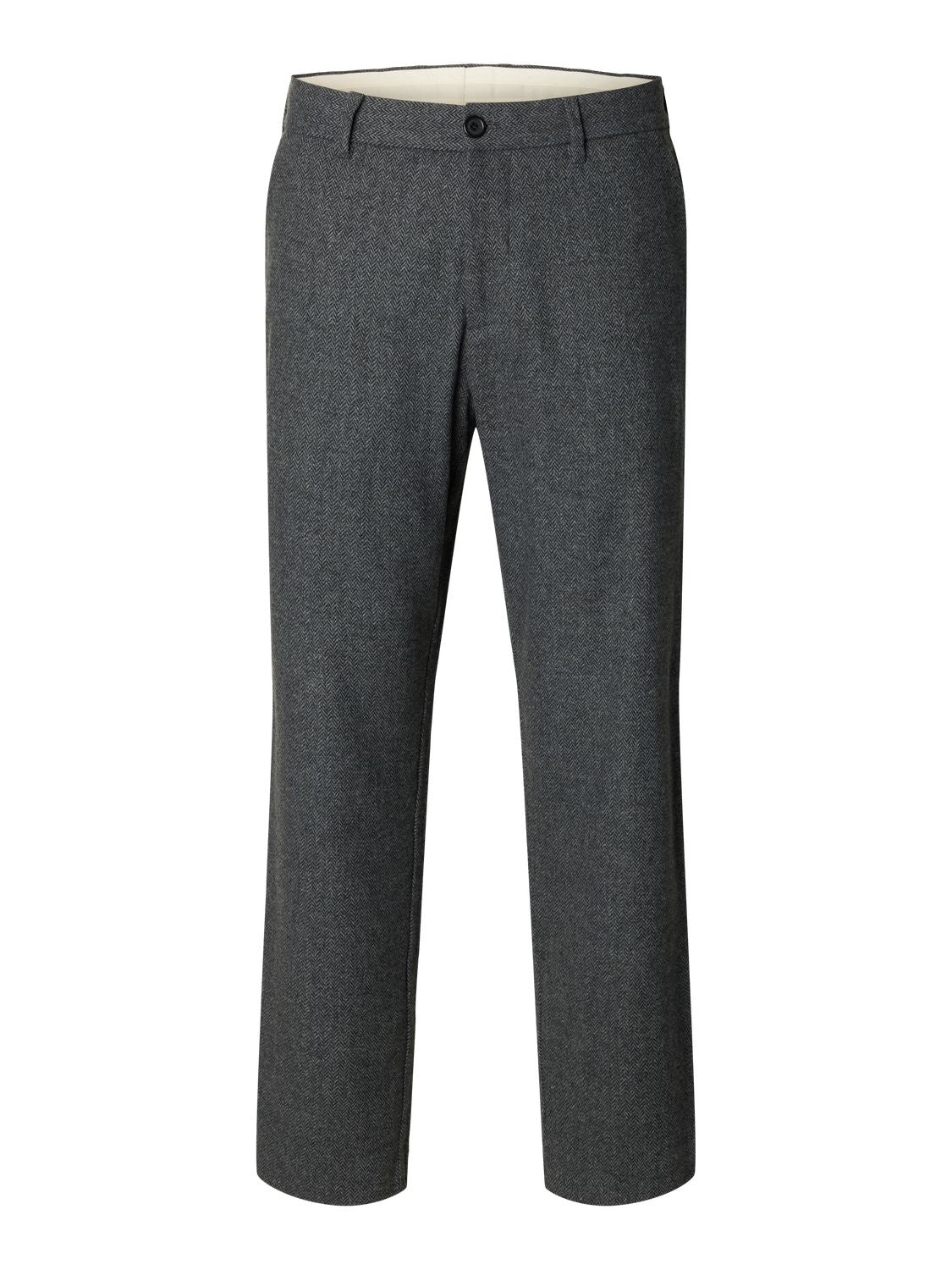 Slm190-Reg Tape Luke Wool Blend Pants Dark Grey Herringbone