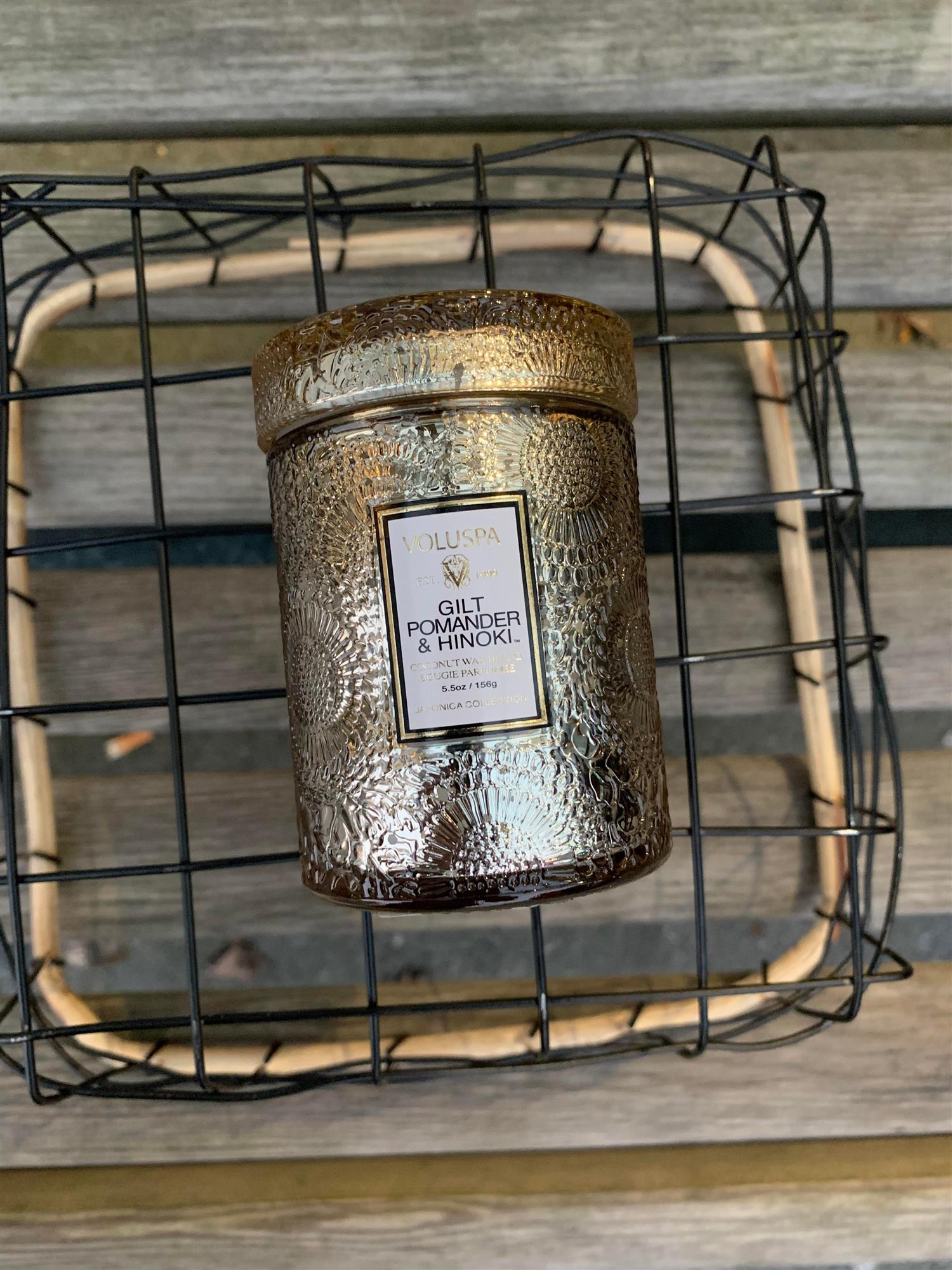 Mini Glass Jar w. lid Gilt Pomander & Hinoki