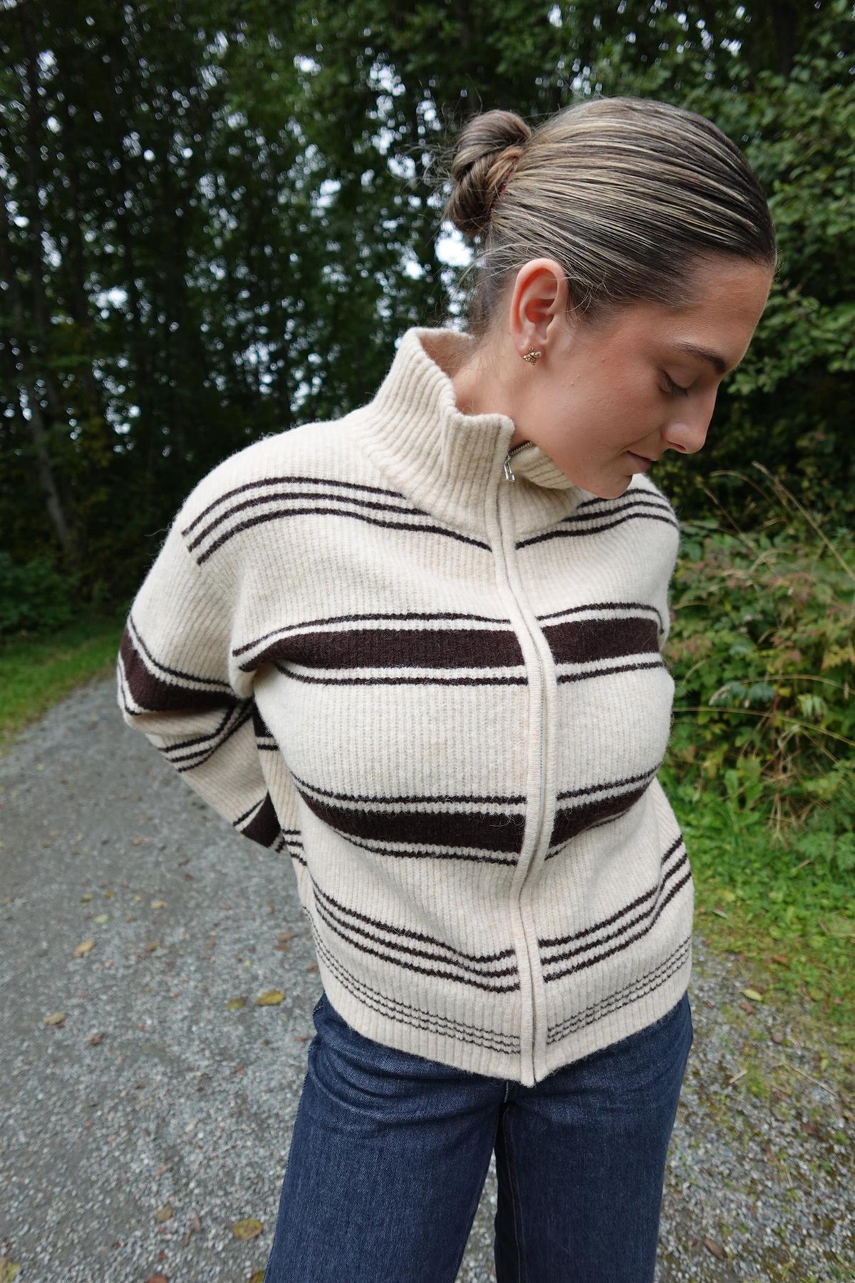 Camiriapw Pullover Off White w Brown Stripes