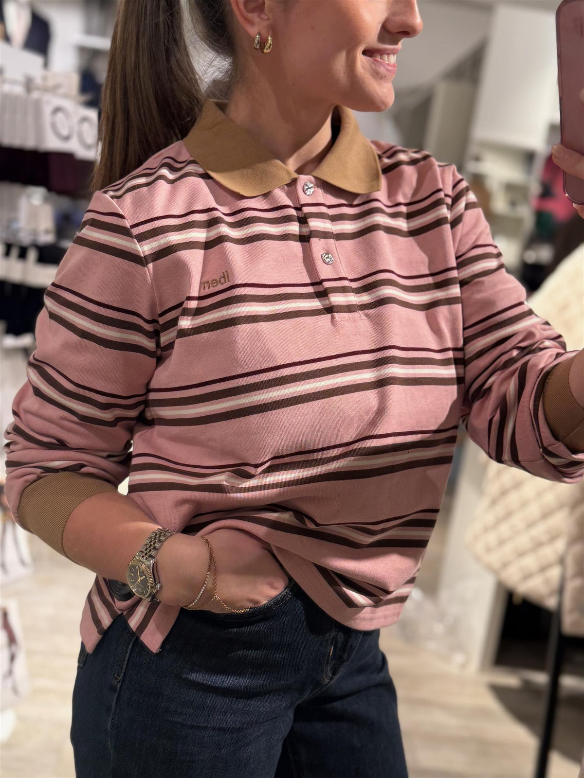Grit Pique Sweater Blush Stripe