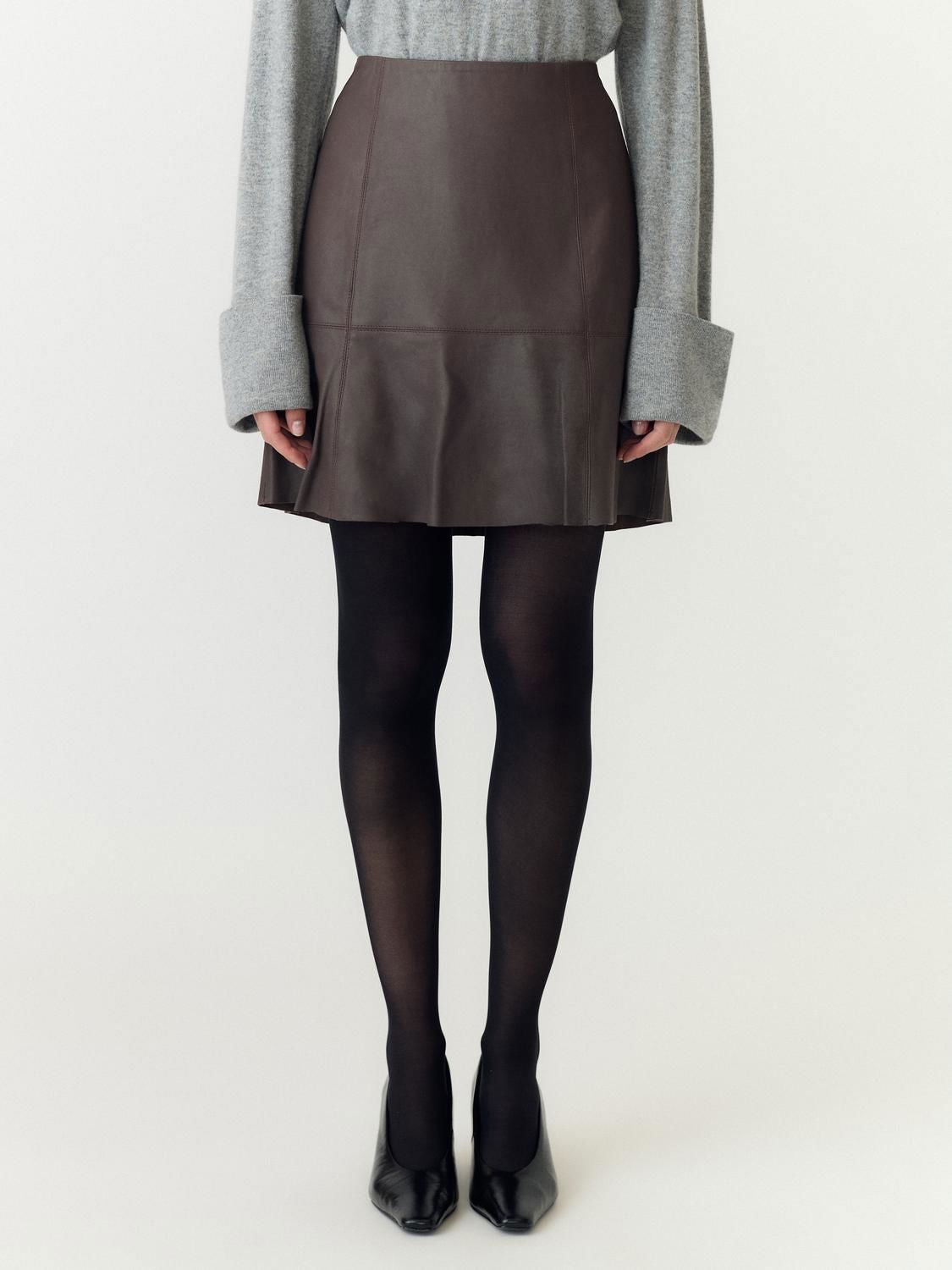 Yascolly Mw Naplon Leather Skirt Chocolate Brown