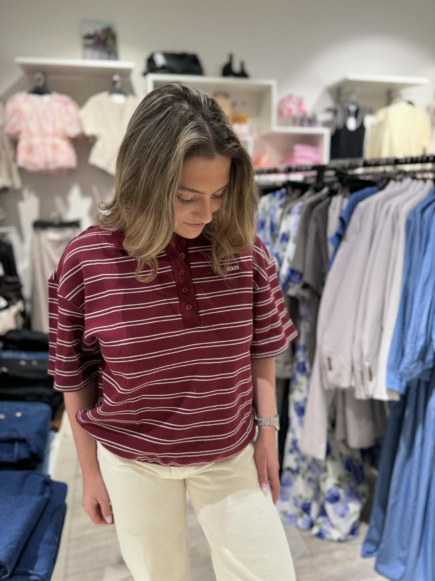 Gzpilova Polo Tee Cabernet Stripe