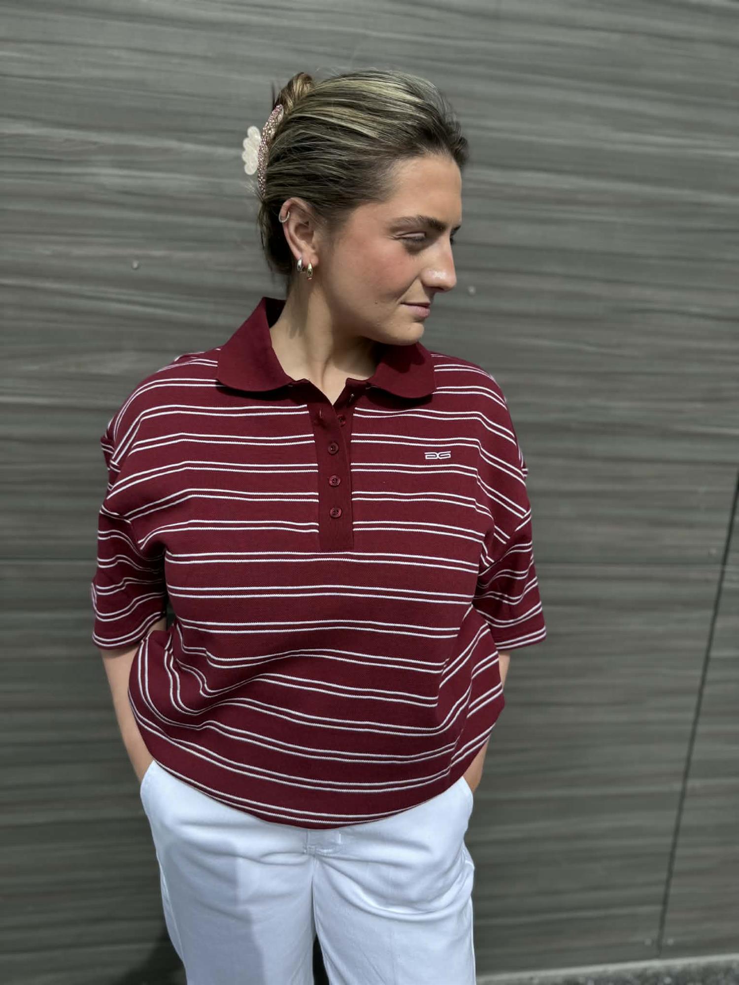 Gzpilova Polo Tee Cabernet Stripe