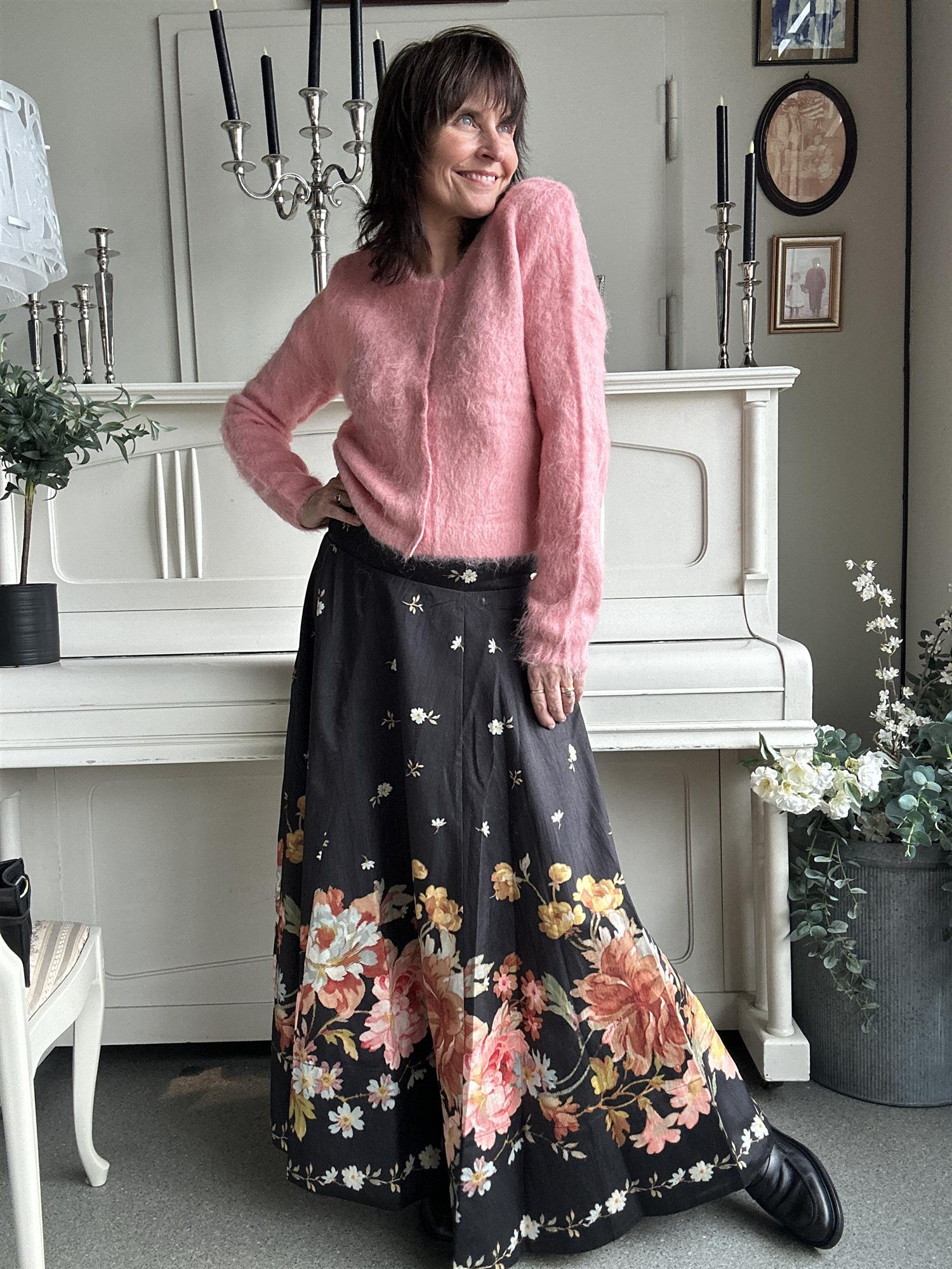 Taffeta Maxi Skirt Midnight Blossom