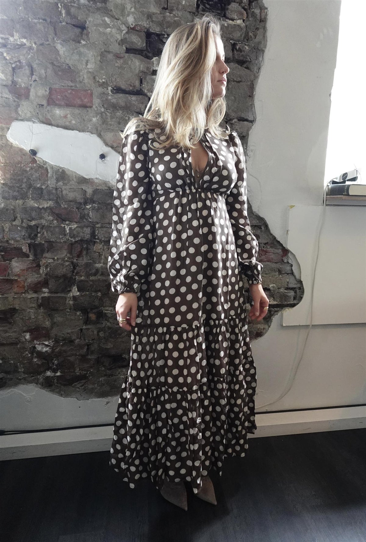 Striped Organza Midi Dress Dots