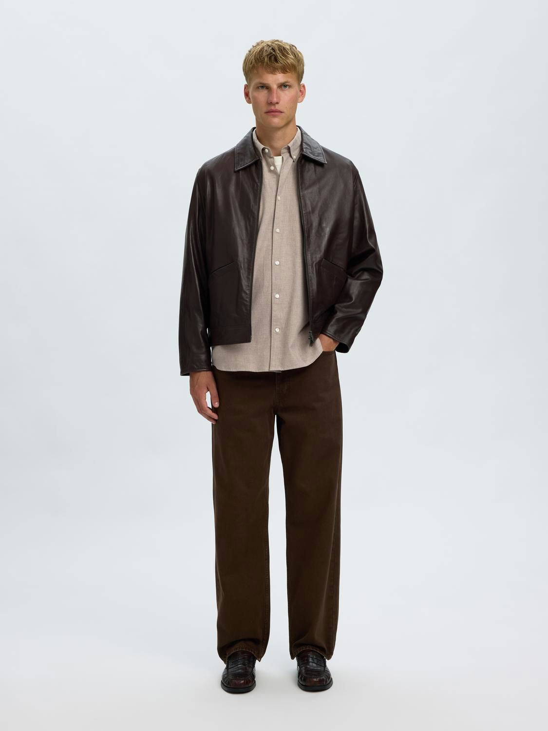Slmcole-Jay Reg Melange Ls Shirt Cornstalk Melange