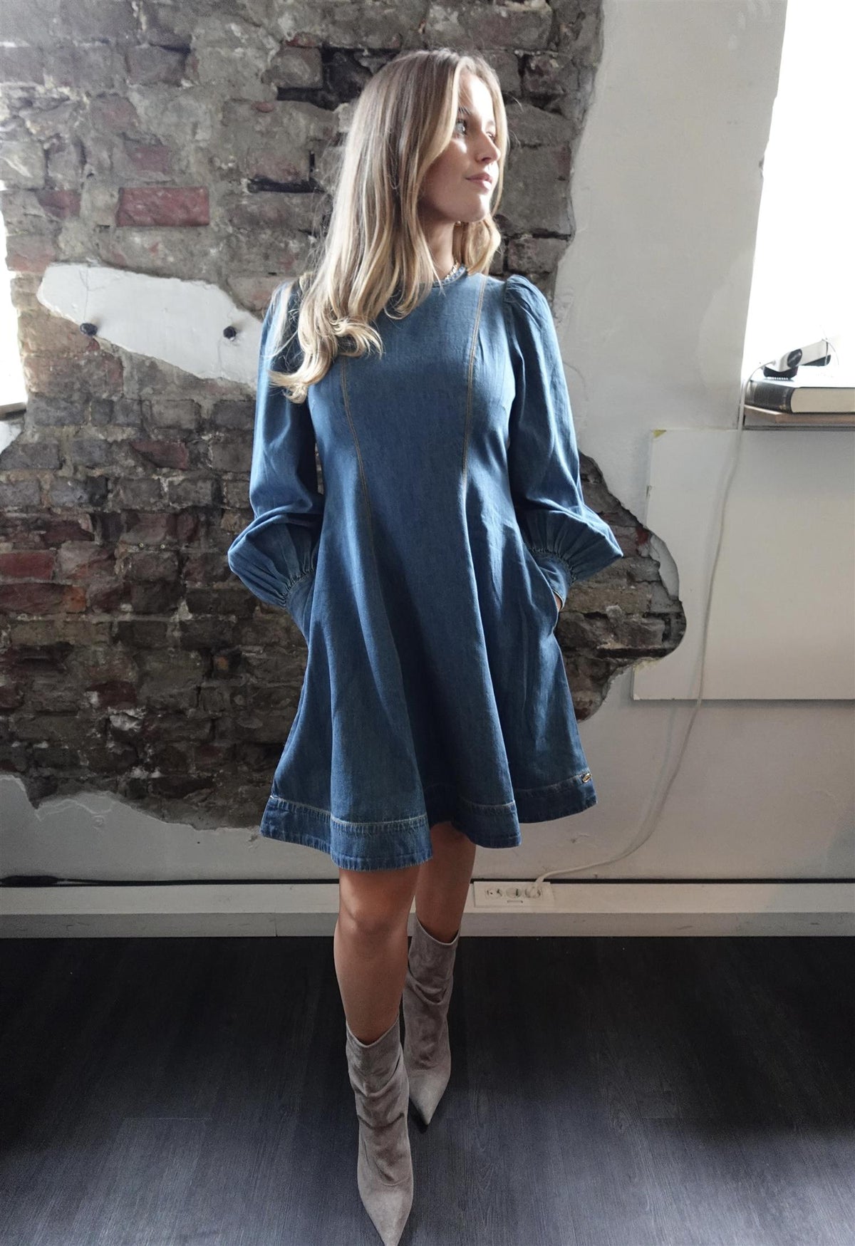 denim fitted dress