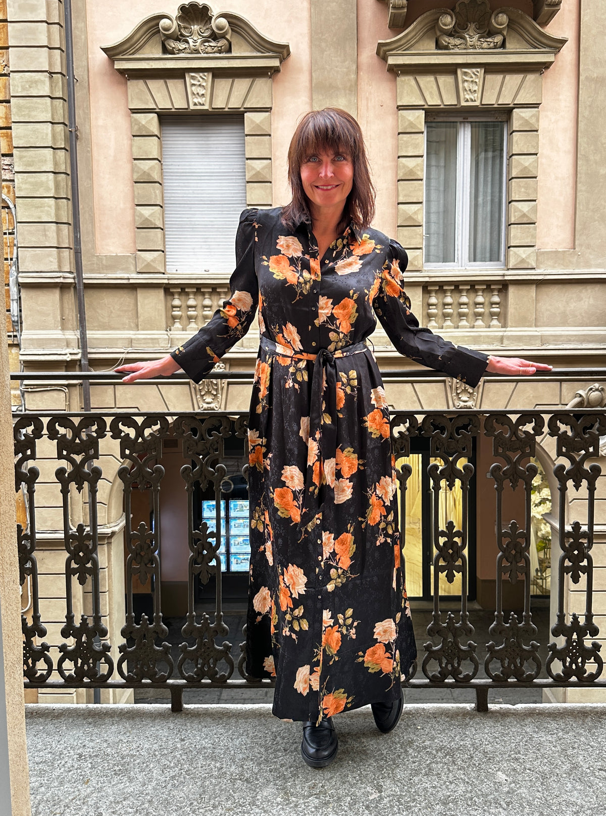 Jacquard Tieband Dress Midnight Roses