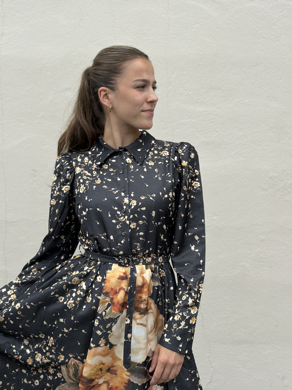 Tailored Satin Shirt Dress Black Rose