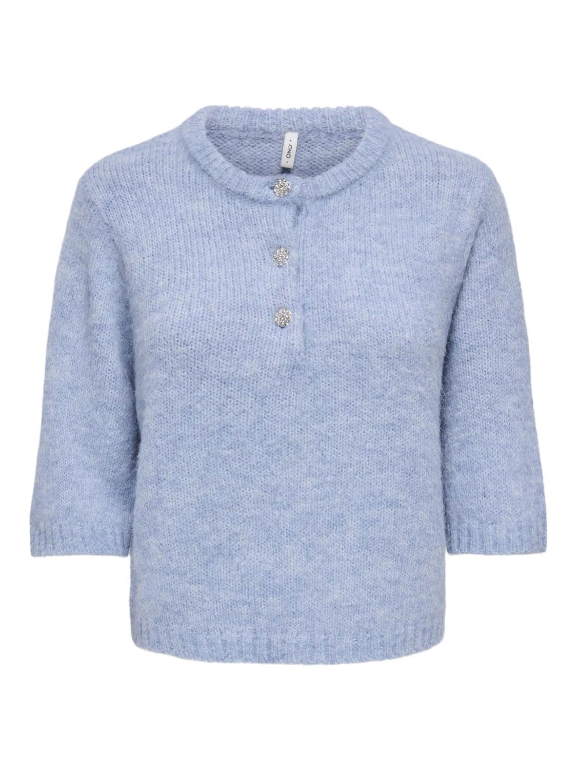 Onlmaggie Ss Button O-Neck Dusty Blue Melange