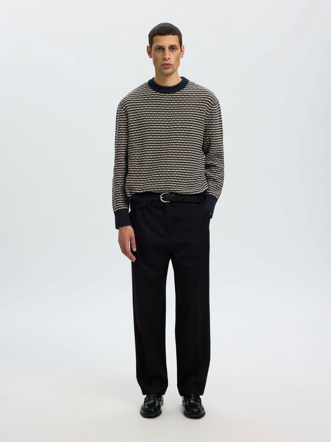 Slmdarrell Ls Structure Crew Neck Sky Captain/Turkish Coffee