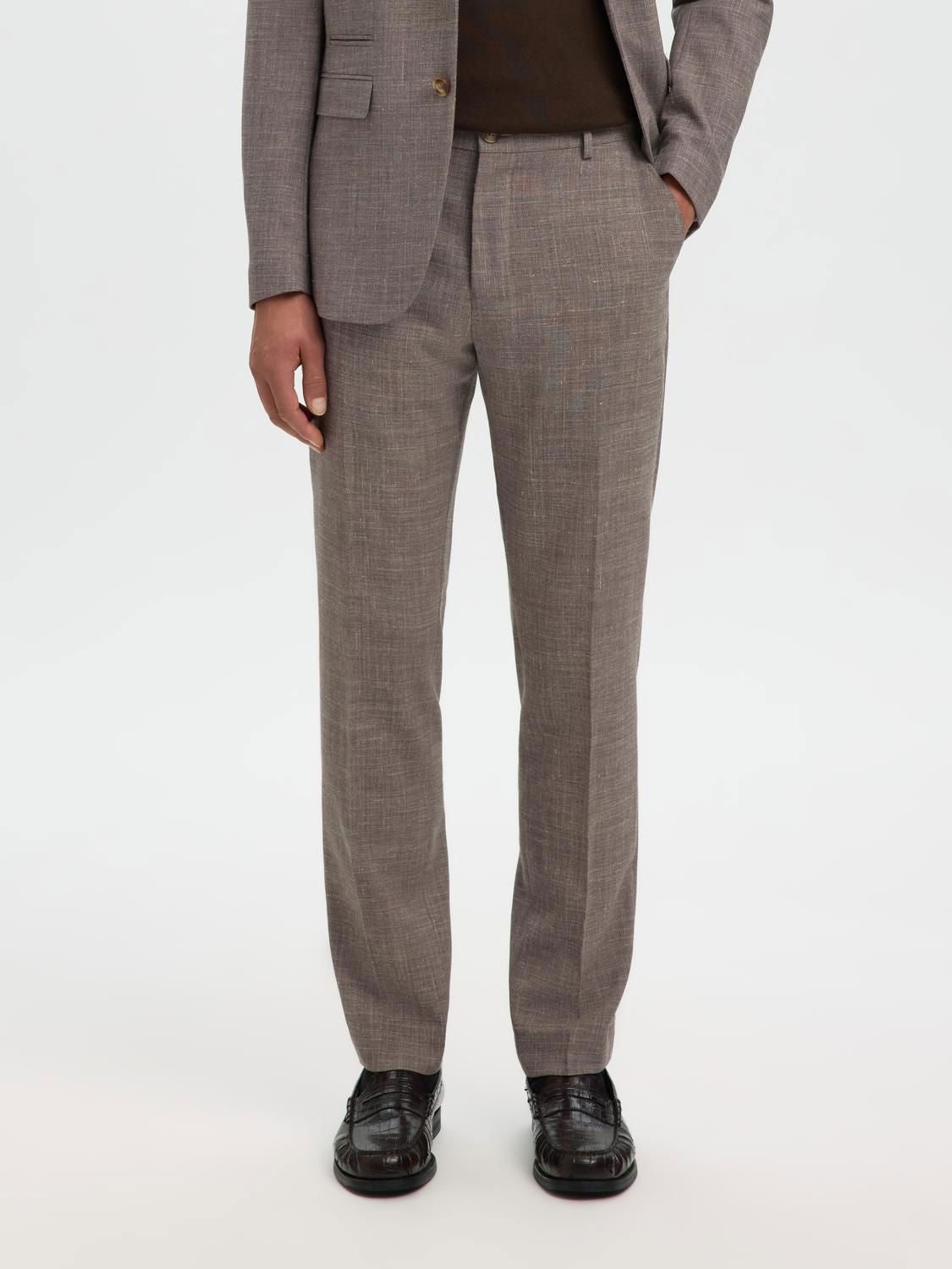 Slmslim-Oasis Linen Trousers Dark Sand Melange