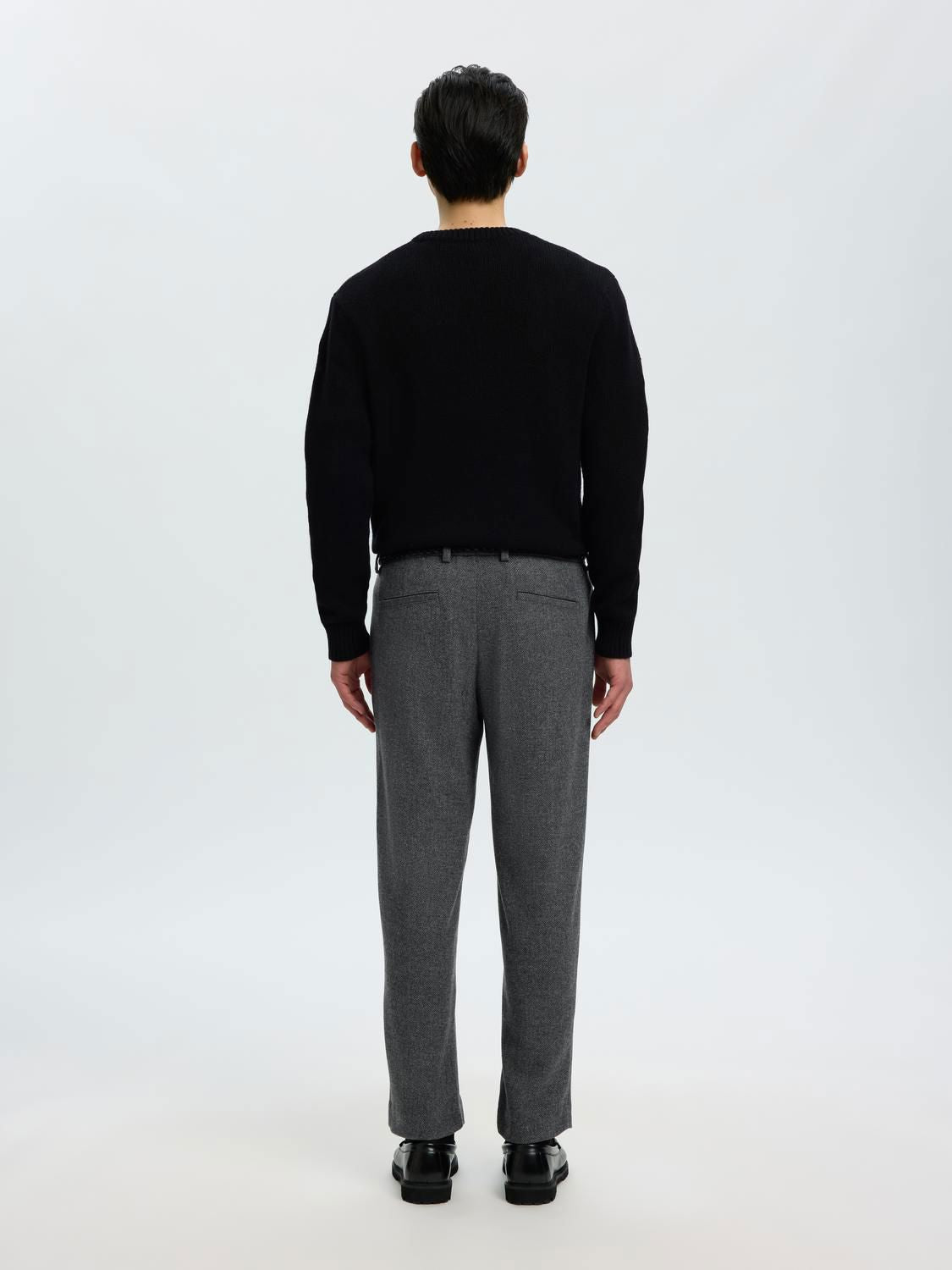 Slm190-Reg Tape Luke Wool Blend Pants Dark Grey Herringbone