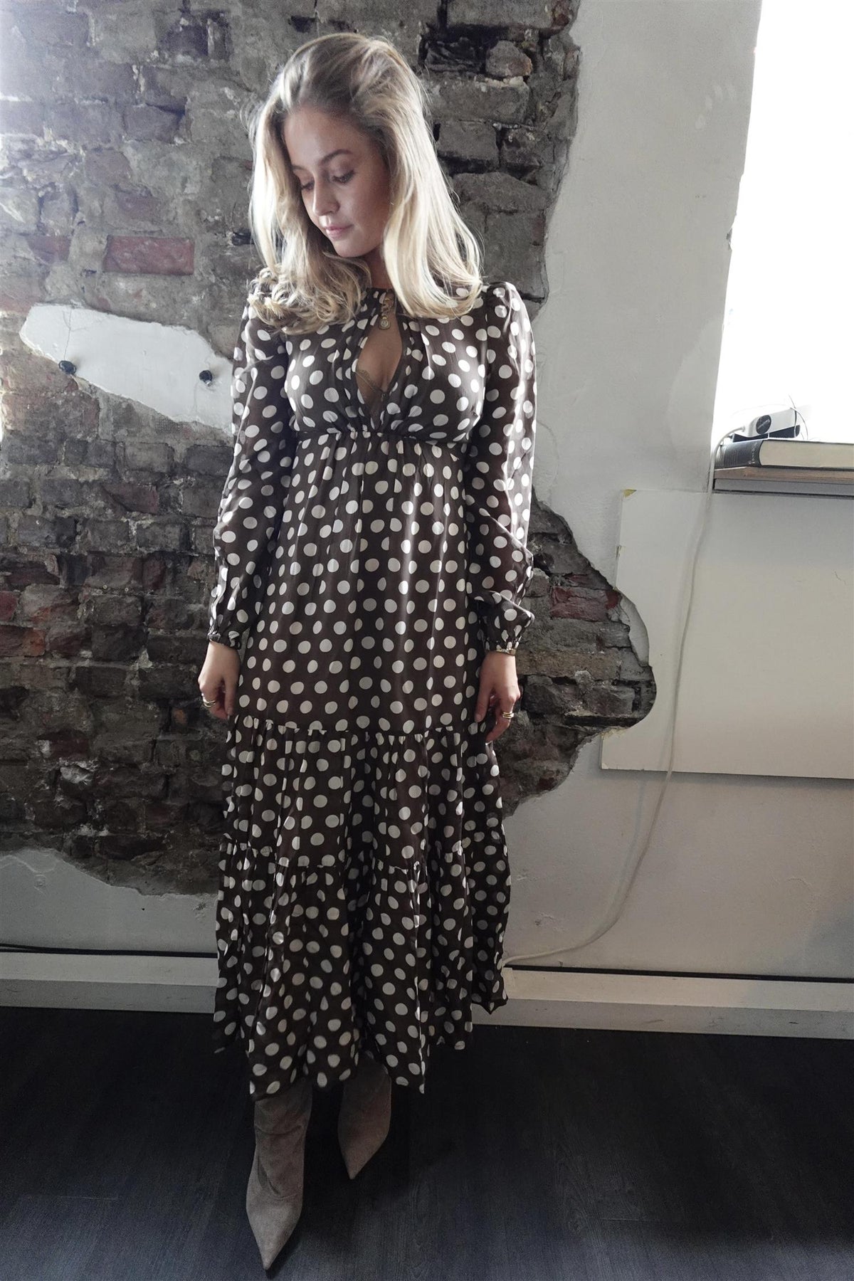 Striped Organza Midi Dress Dots