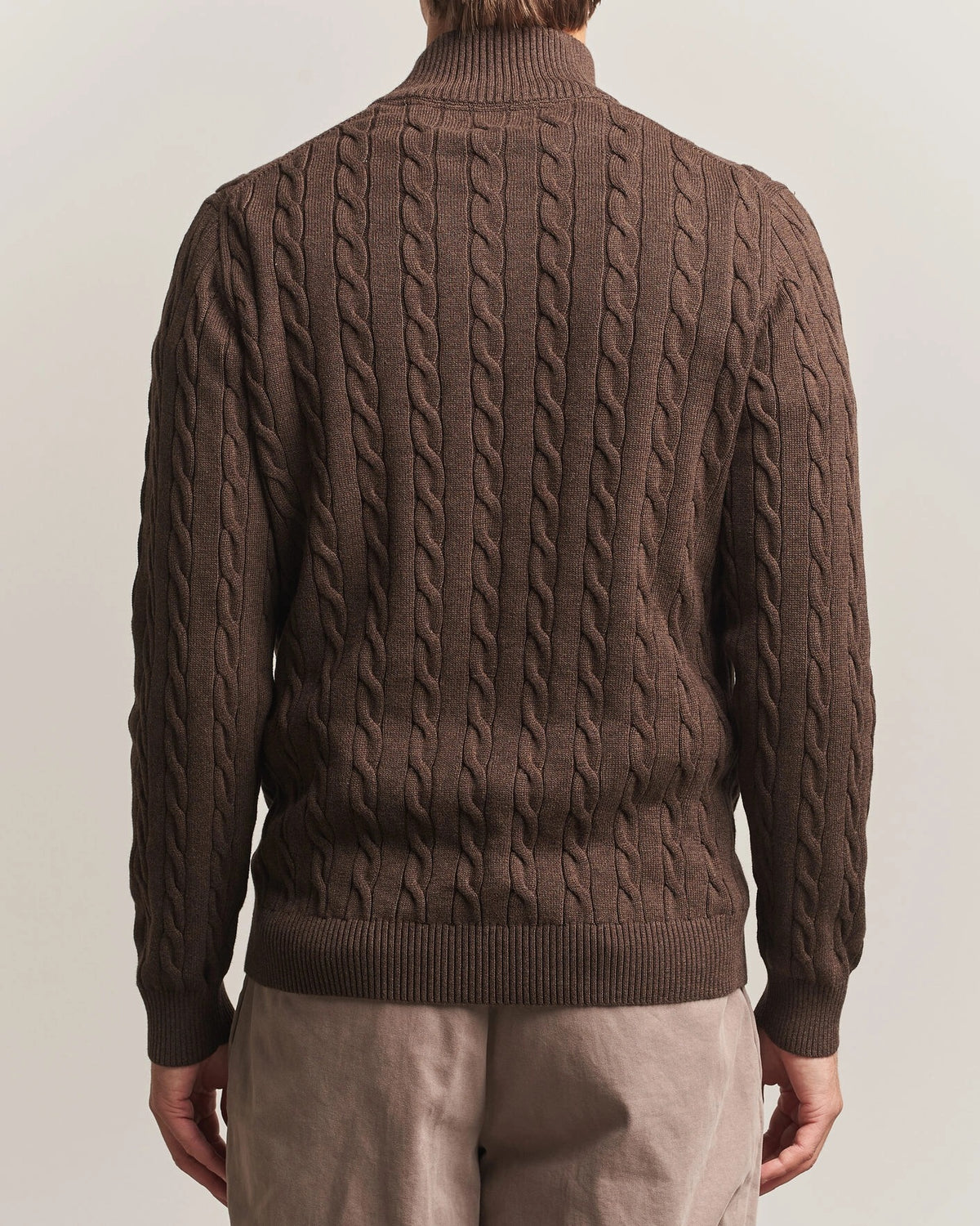 Cotton Cable Half Zip black brown melange