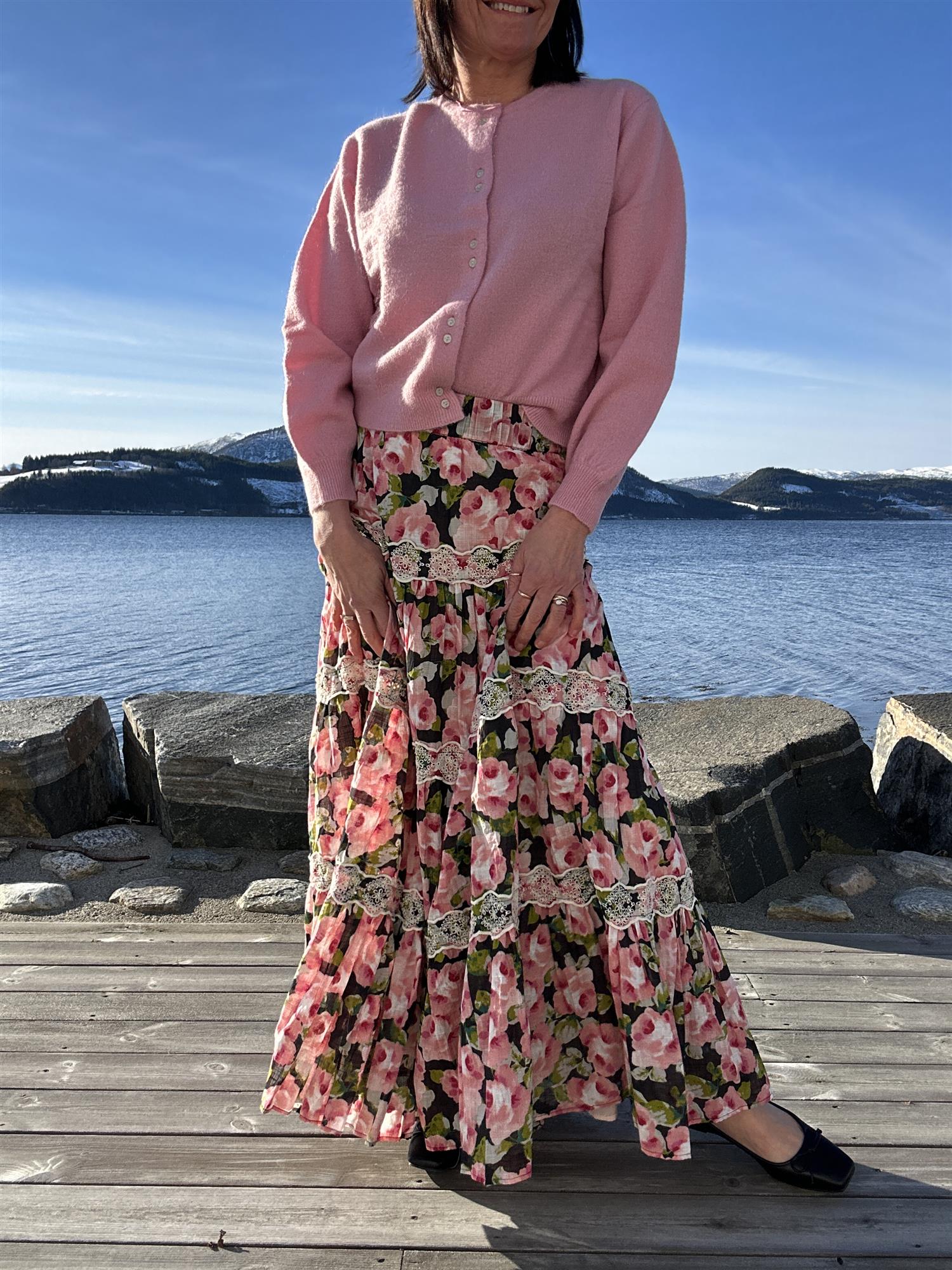 Cotton Slub Skirt Rose Bouquet