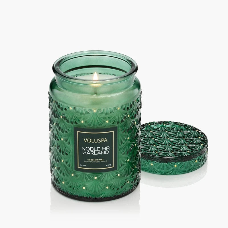 Noble Fir Garland Large Glas Jar Candle