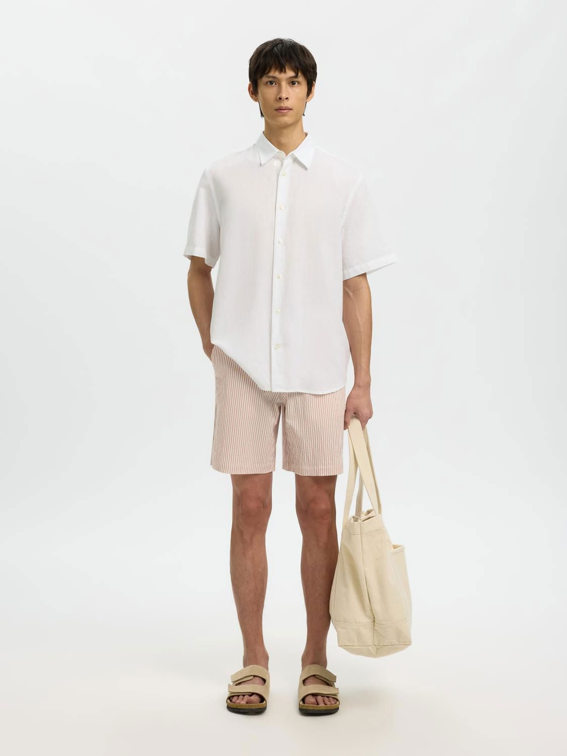 Slmregclaus Clay Linenblend Ss Shirt Bright White