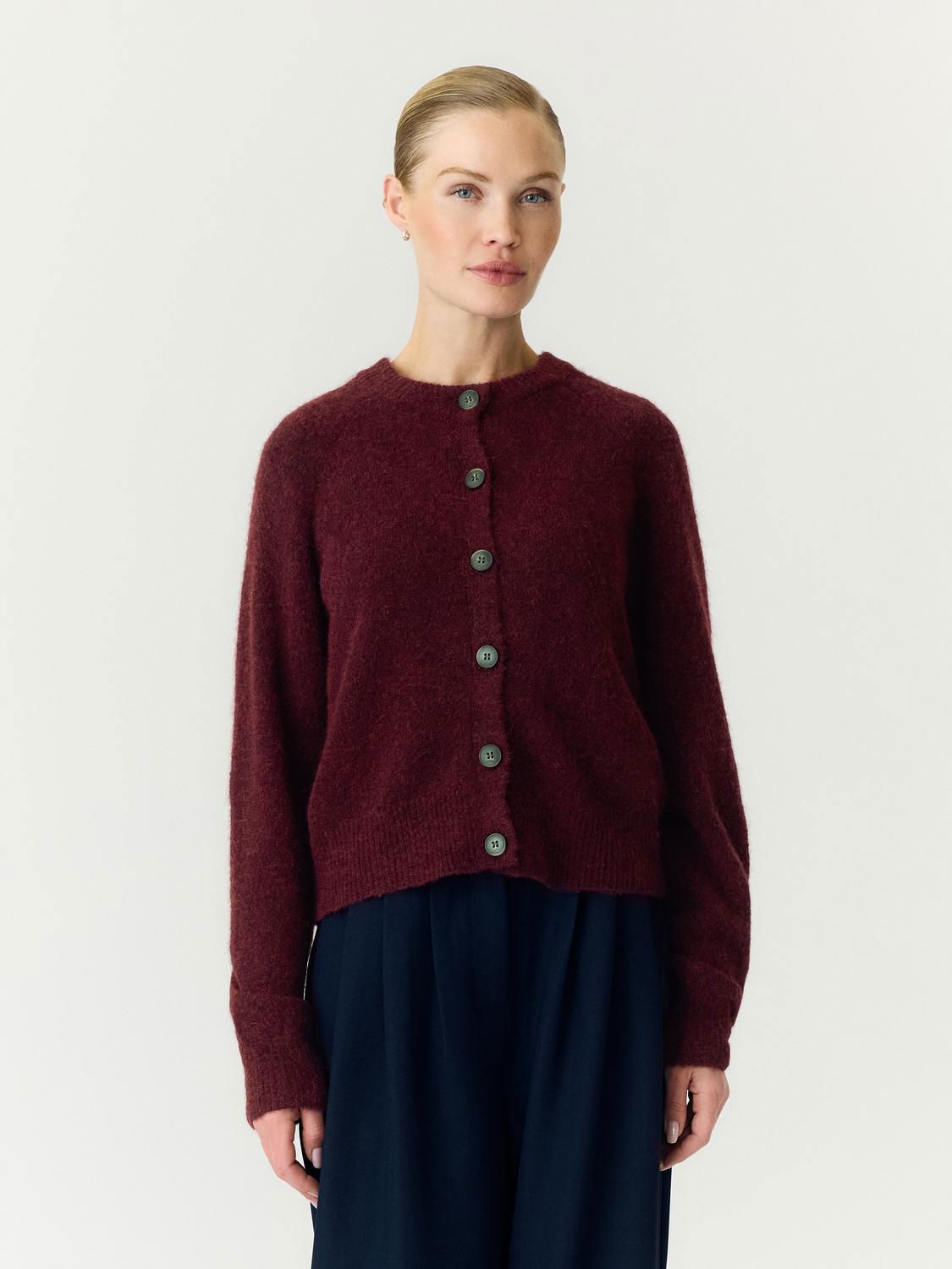 Yasjohi Ls Wool Blend Cardigan Port Royale