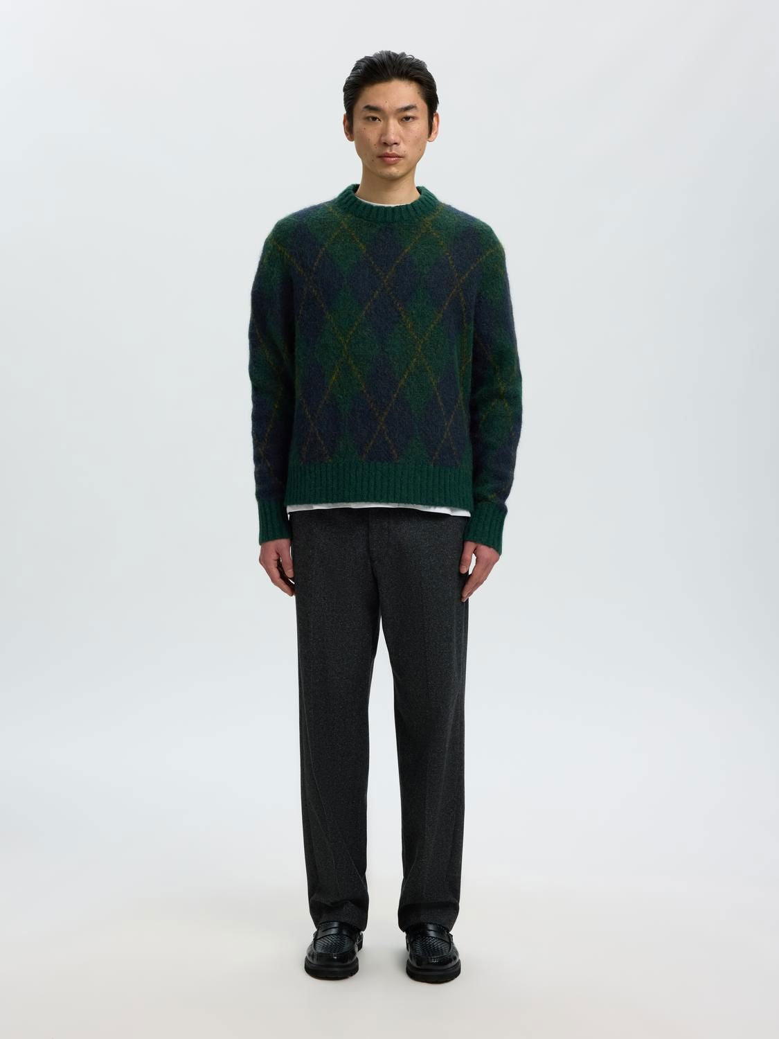 Slmrai Ls Knit Argyle Crew Neck Pine Grove Navy Blazer