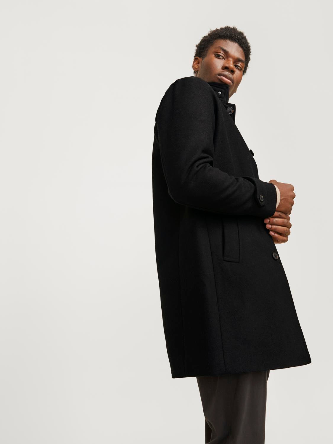 Melton Wool Blend Coat Black