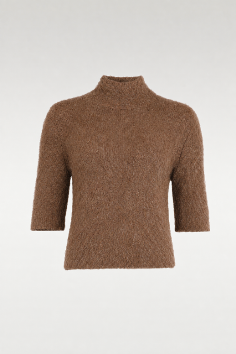 Hairy Knit Turtleneck-008 Brown
