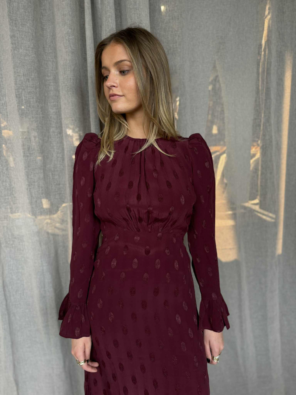 Viscose Flounce Dress Burgundy