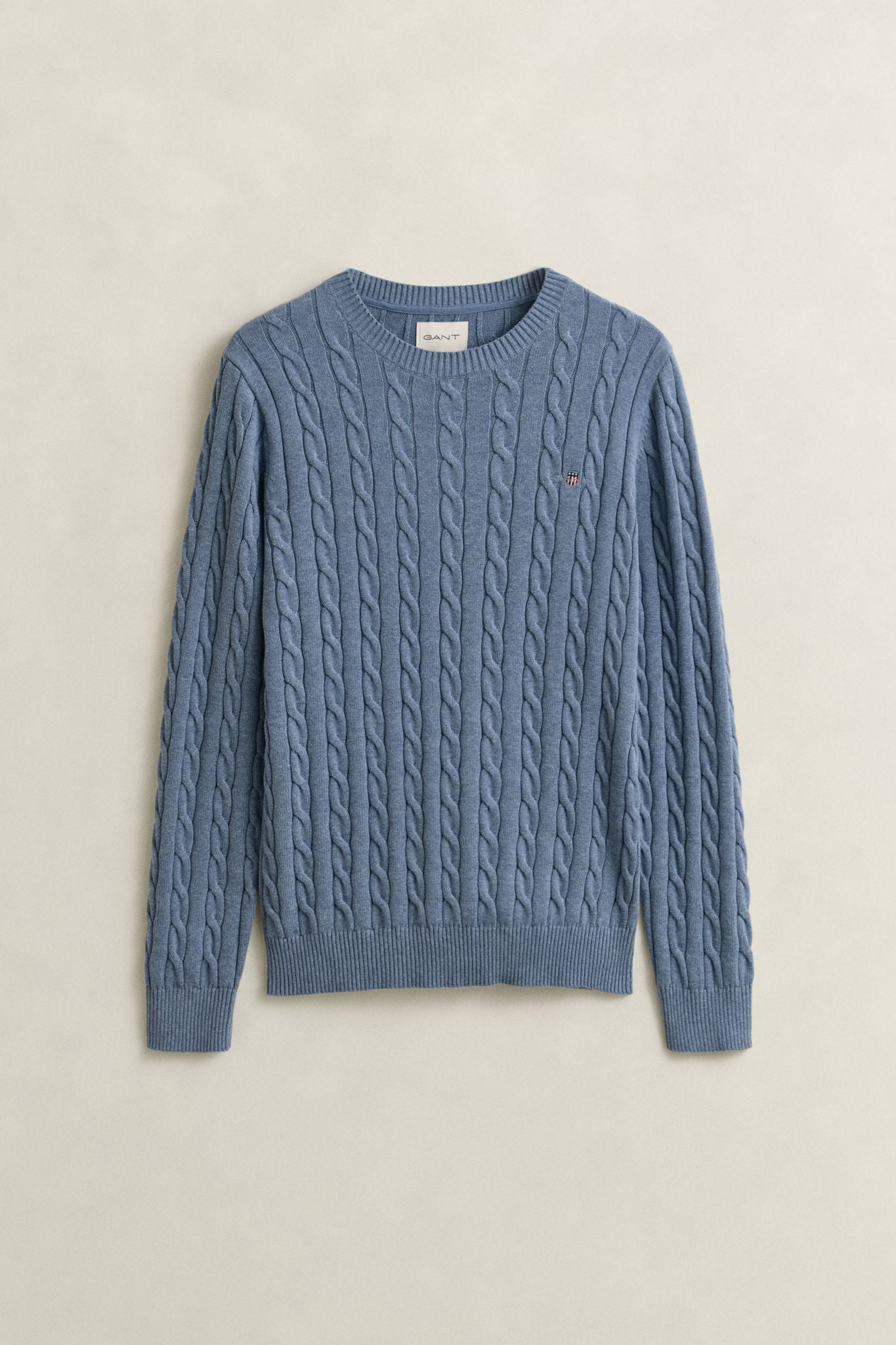 Cotton Cable C-Neck Faded Denim