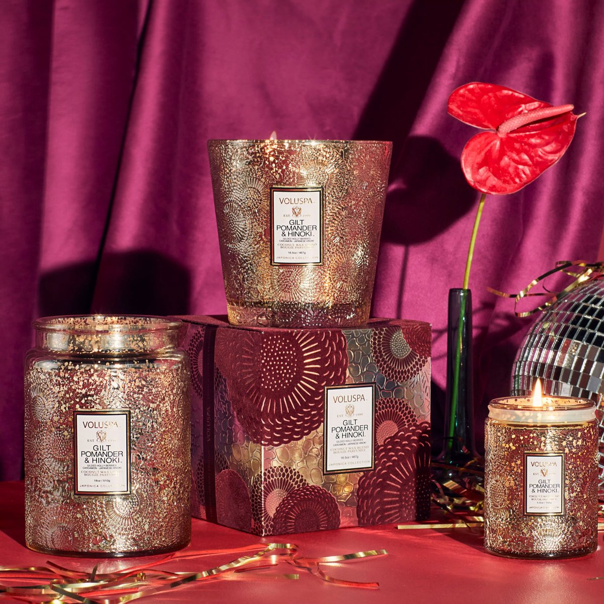 Mini Glass Jar w. lid Gilt Pomander & Hinoki