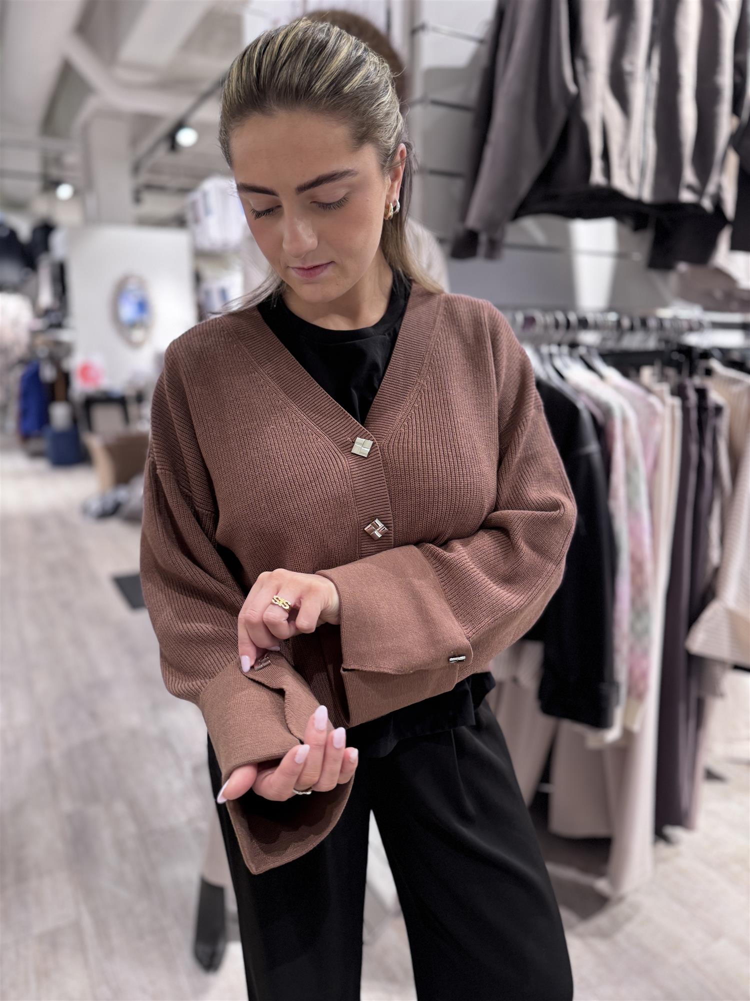 Atari Rib Cardigan Walnut Brown