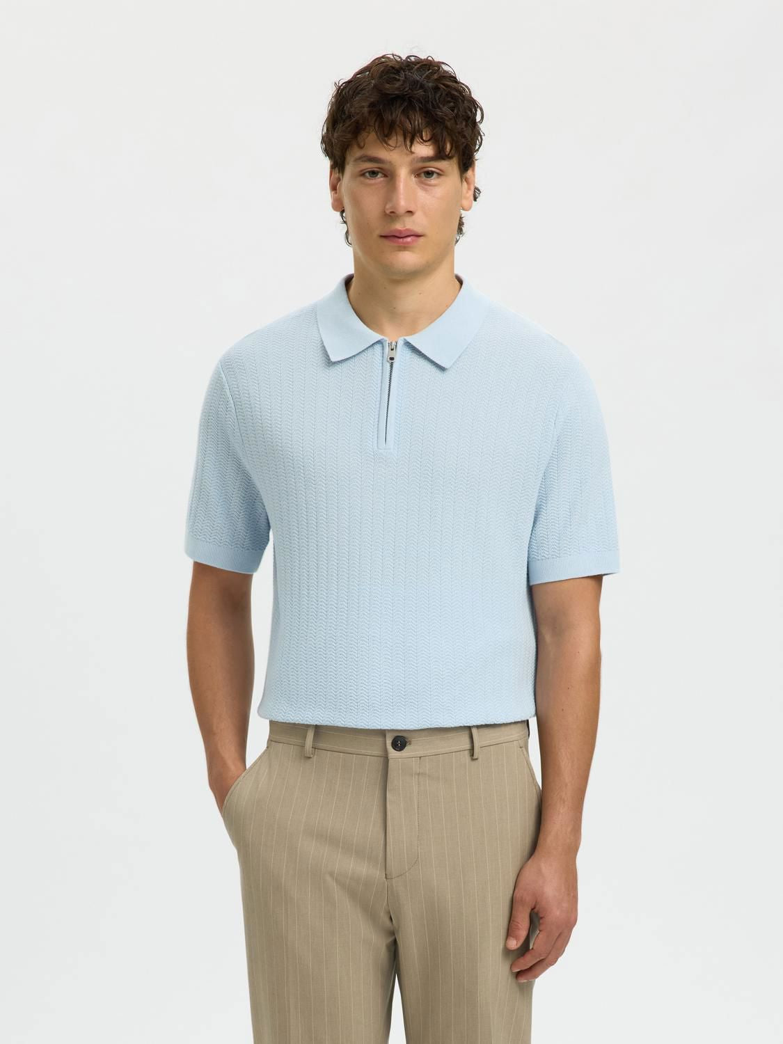 Slmcran Ss Knit Structure Zip Polo Noos