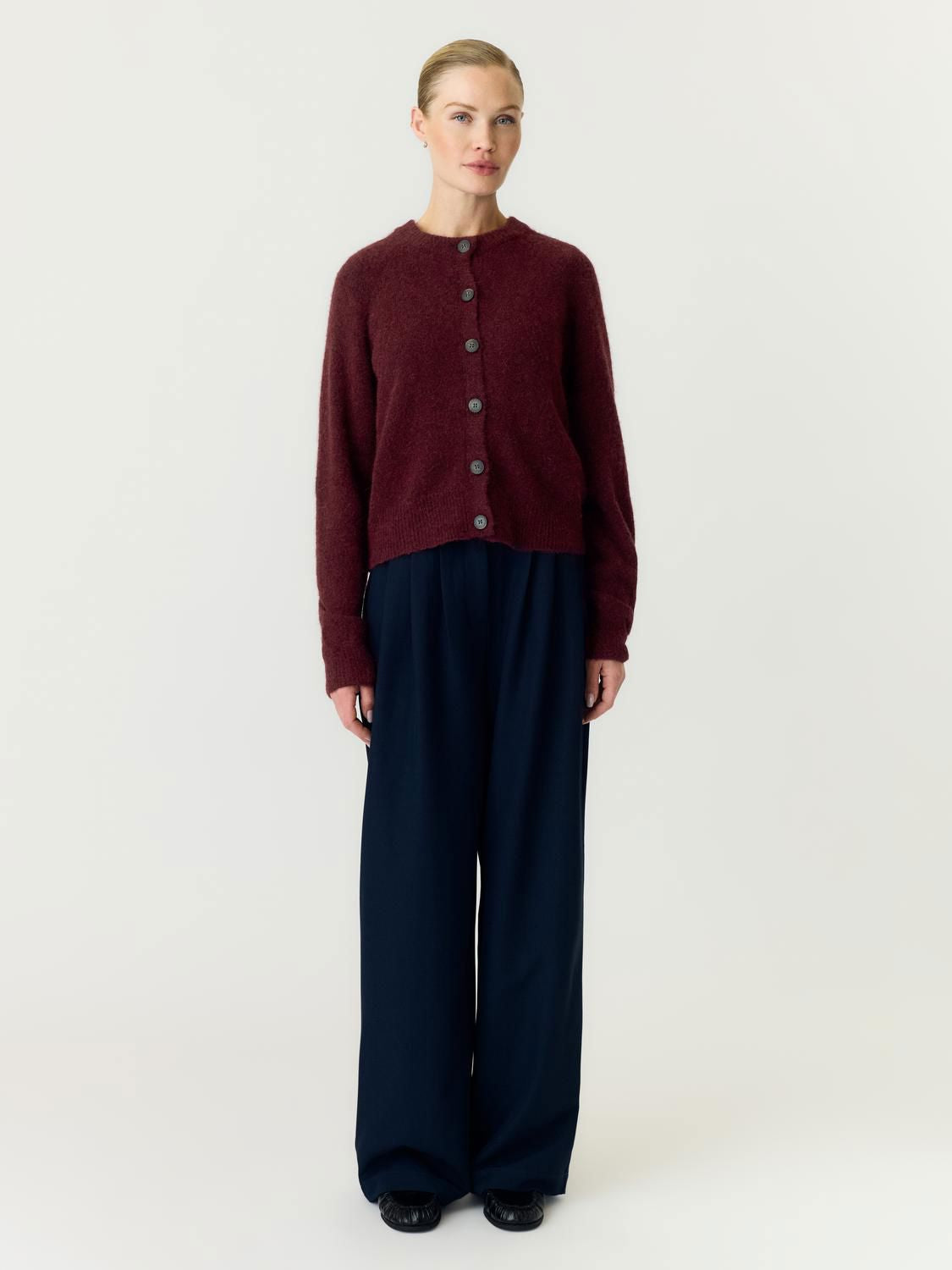 Yasjohi Ls Wool Blend Cardigan Port Royale