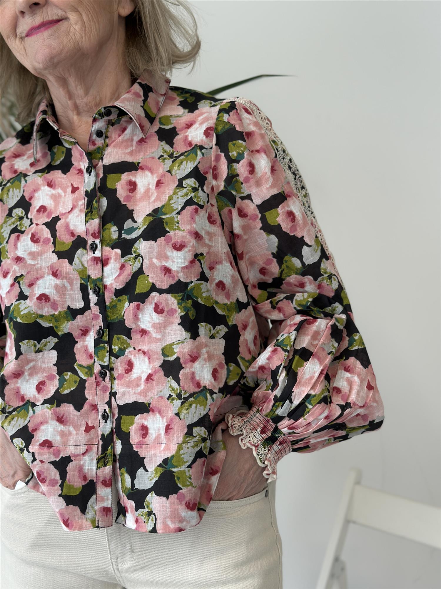 Cotton Slub Shirt Rose Bouquet