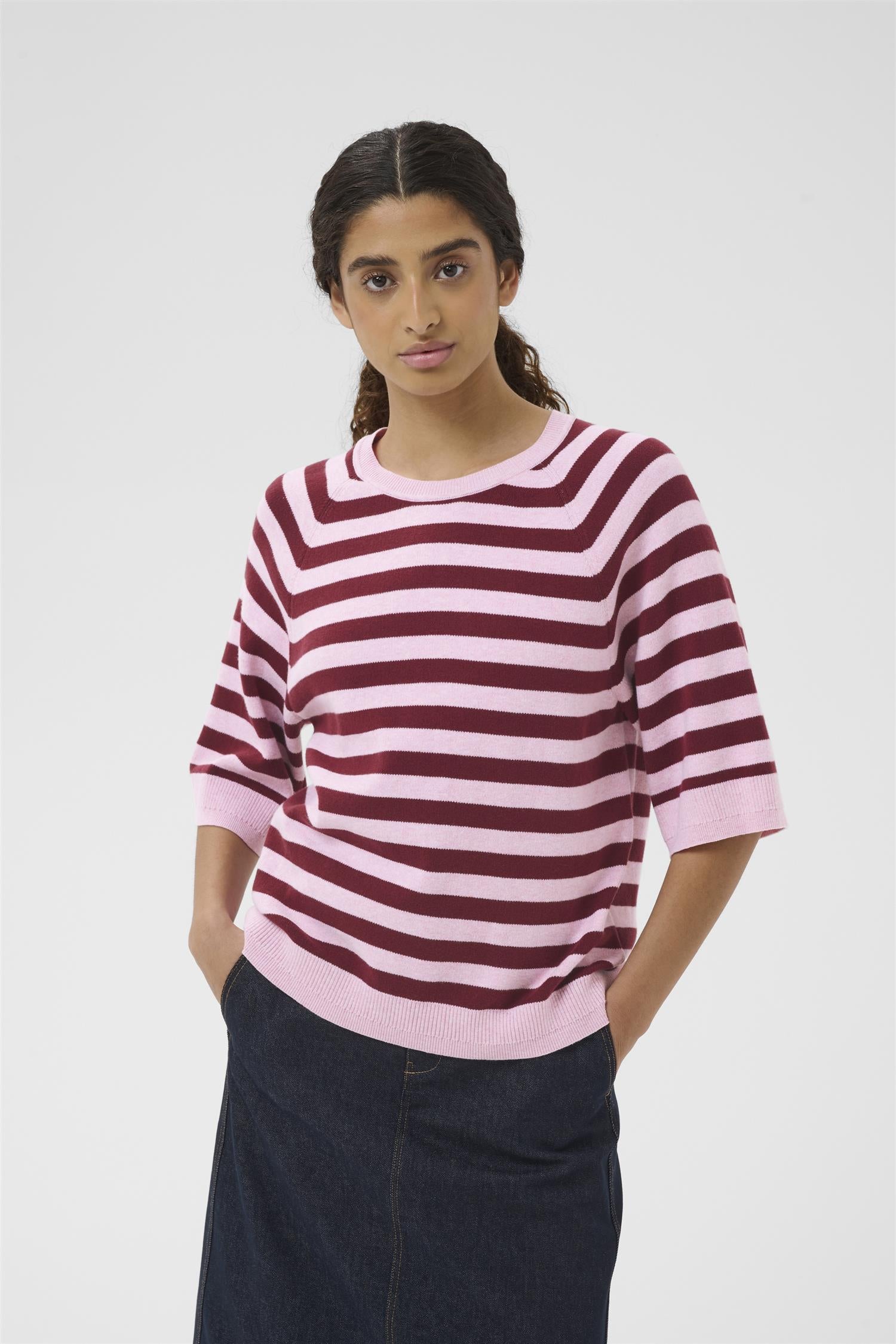 Madie Tee Pink/Zinfandel Stripe