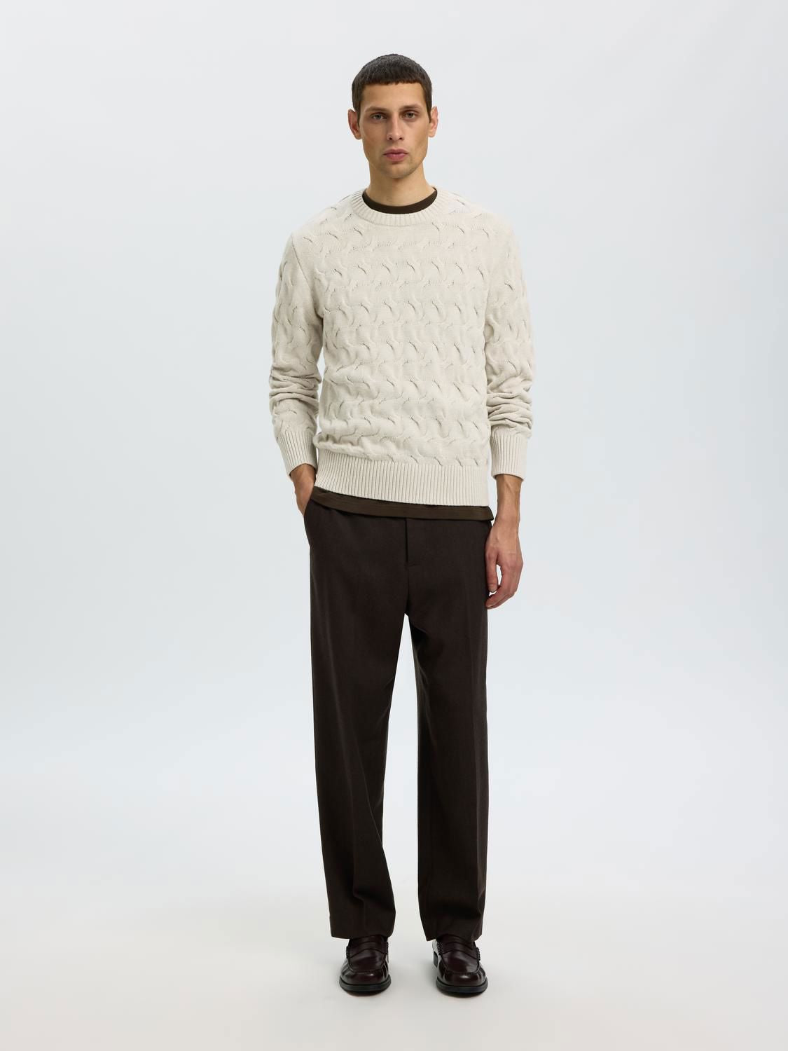 Slmcarlos Ls Cable Crew Neck Noos